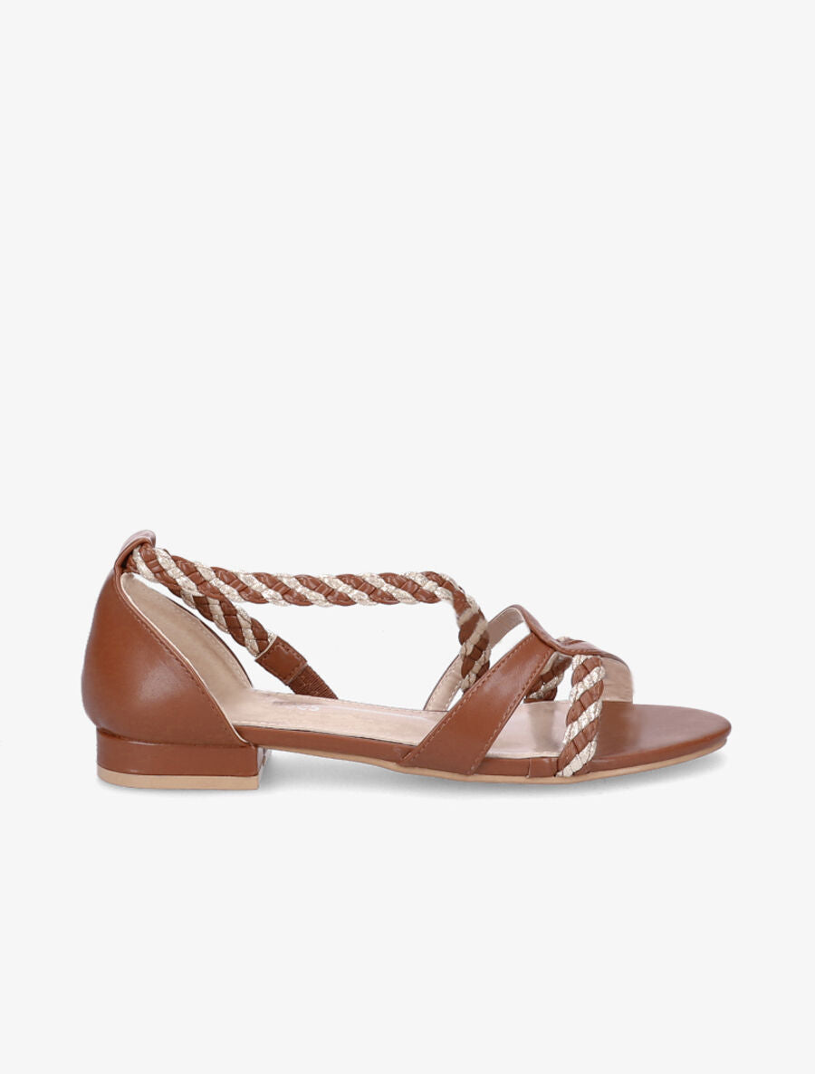 Nu-pieds à brides tressées et irisées - Camel - 1