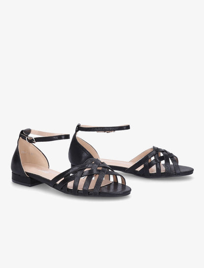 Nu-pieds tressés en tissu lamé - Noir - 4