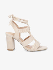 Sandales en suédine à talons et lacets - Beige - 1
