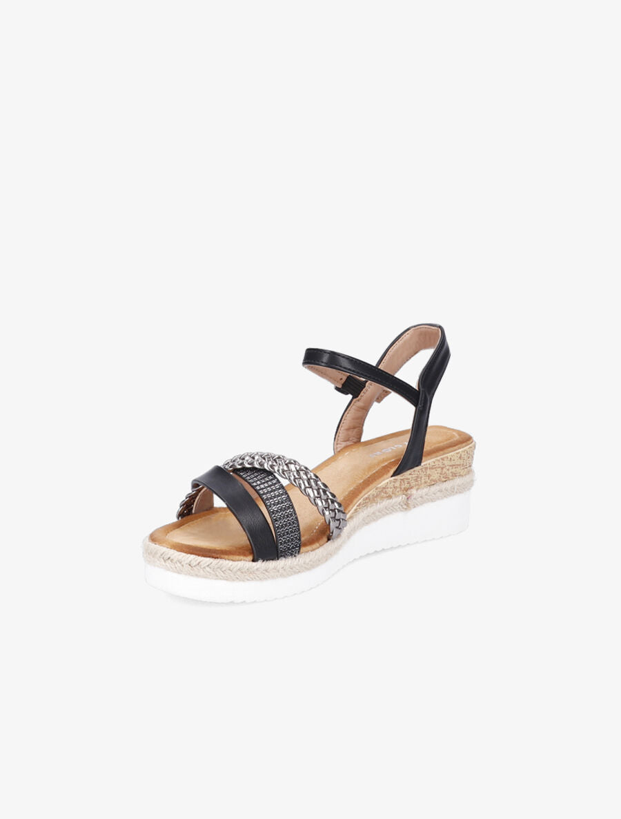 Sandales compensées à brides irisées et tressées - Noir - 3