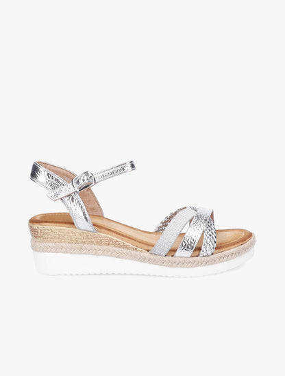 Sandales compensées à brides irisées et tressées - Argent - 1