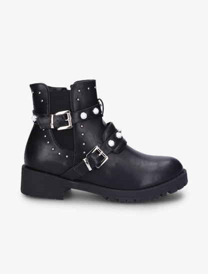 Bottines à sangles perlées et clous - Noir - 2