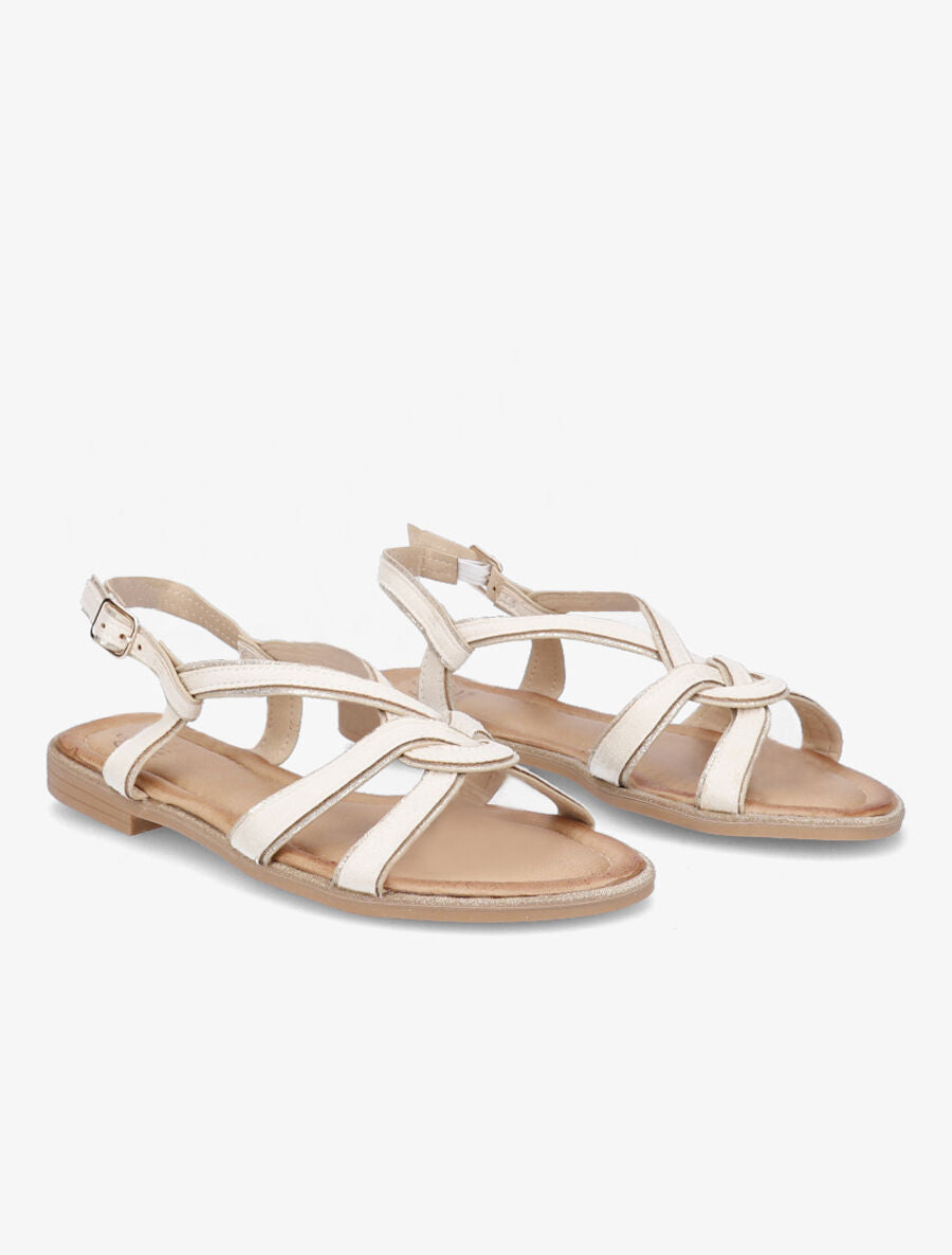 Nu-pieds en suédine à ganses entrelacées - Beige - 4