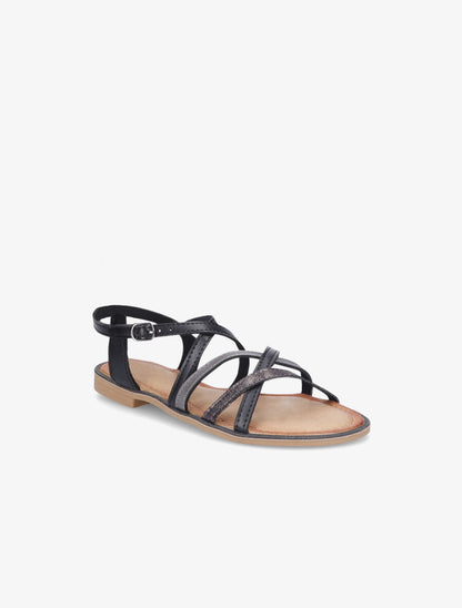 Nu-pieds en simili à ganses entrelacées irisées - Noir - 2