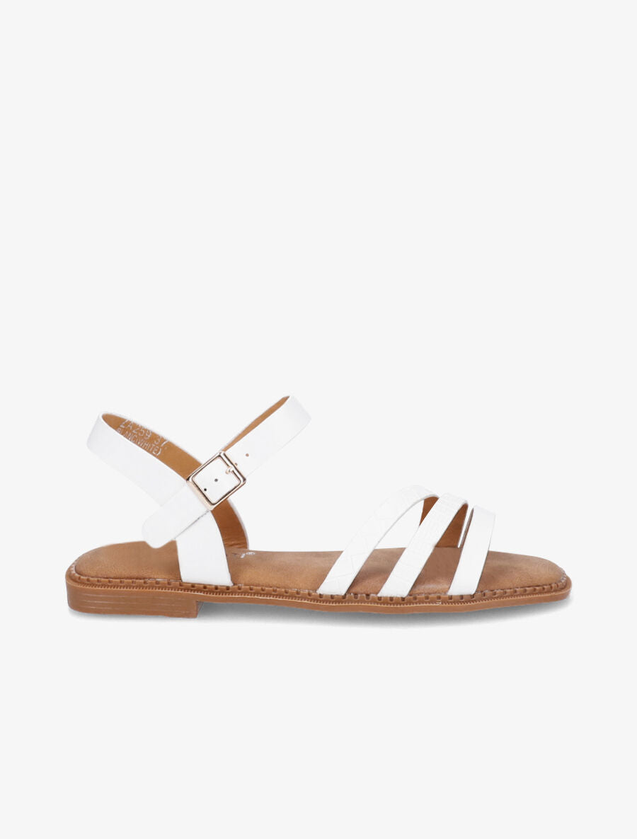 Nu-pieds à brides croco et python - Blanc - 1