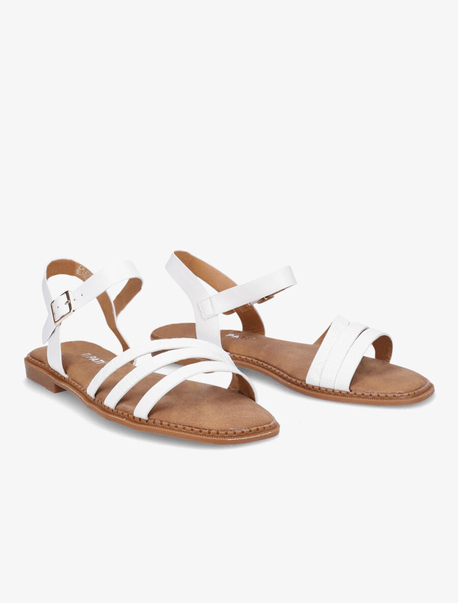 Nu-pieds à brides croco et python - Blanc - 4
