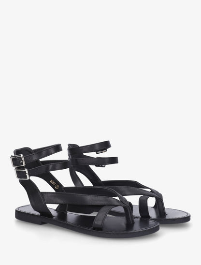 Nu-pieds uni en simili à double boucles - Noir - 4
