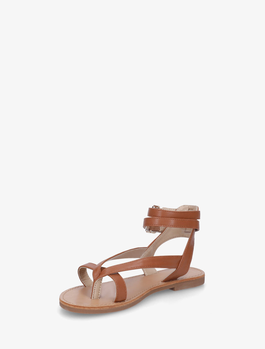 Nu-pieds uni en simili à double boucles - Camel - 3