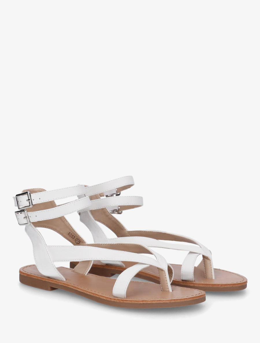 Nu-pieds uni en simili à double boucles - Blanc - 4