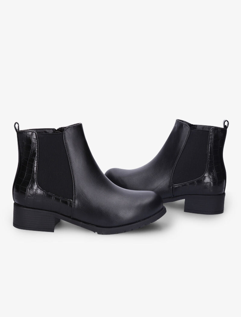 Bottines à contrefort effet croco - Noir - 1
