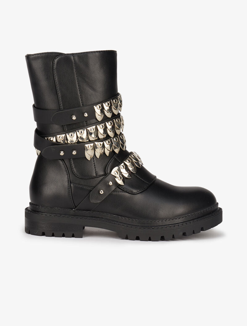 Boots style motard à sangles métalliques - Noir - 2