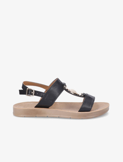 Nu-pieds à bride en T bijou - Noir - 1
