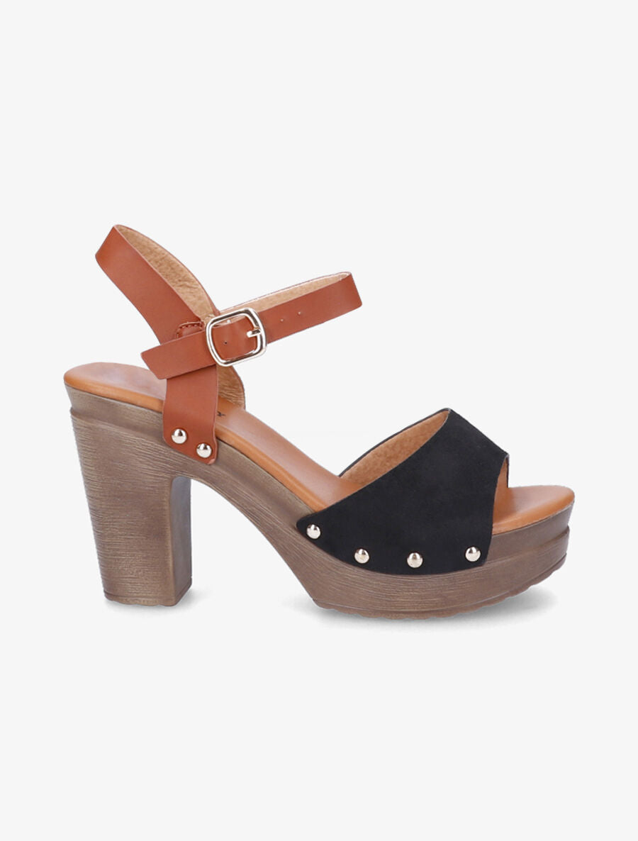 Sandales bi-matière style sabot - Noir - 1