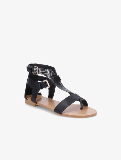 Nu-pieds en simili à bride effet python - Noir - 2