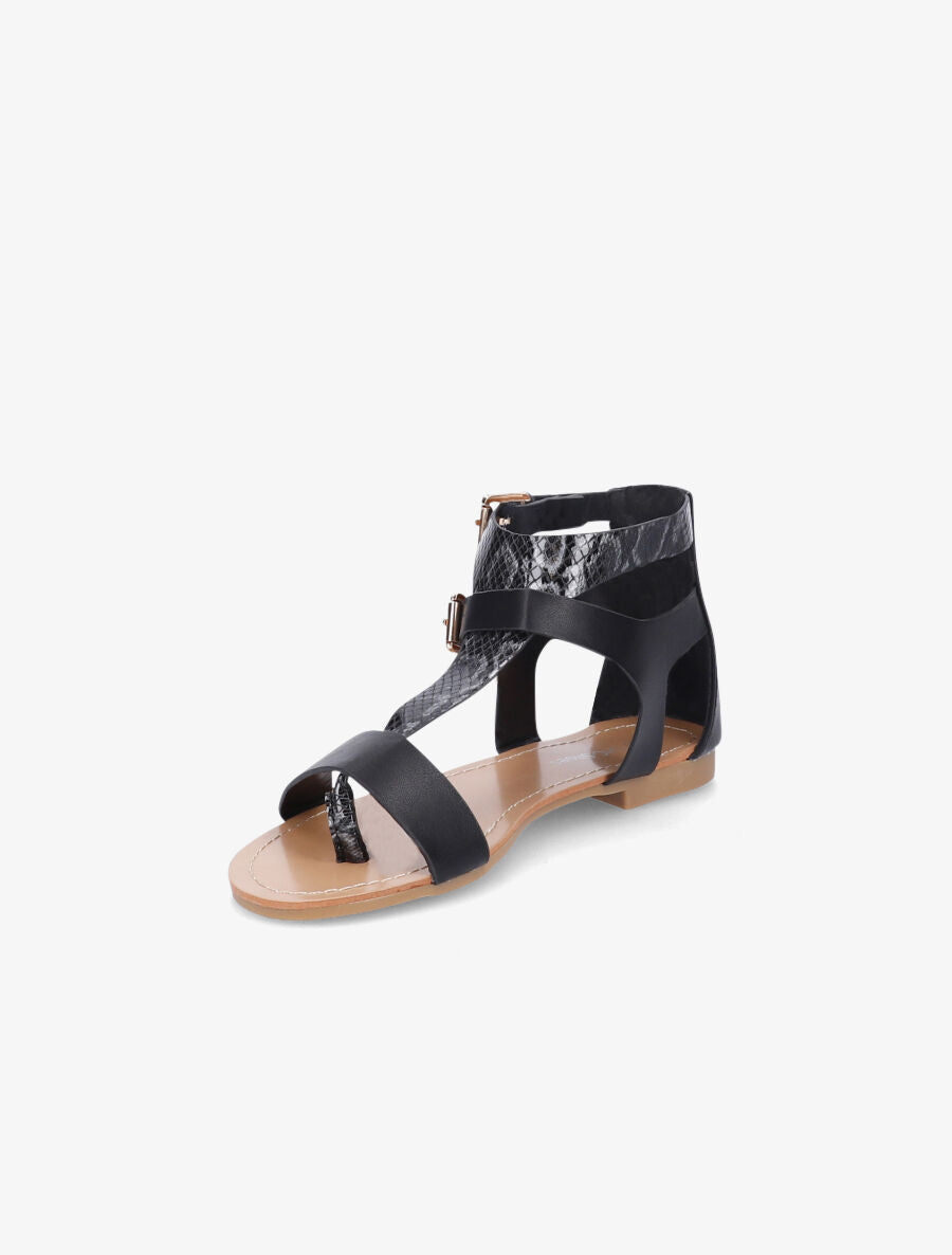 Nu-pieds en simili à bride effet python - Noir - 3
