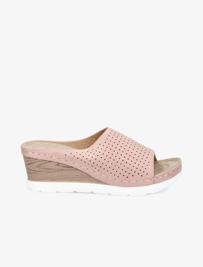 Mules en suédine à semelle effet bois - Rose - 5