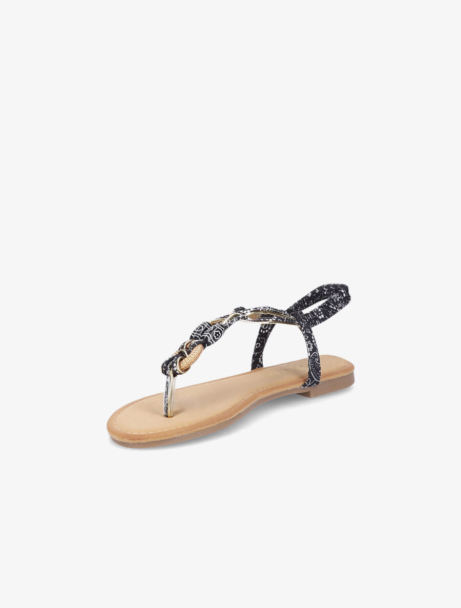 Nu-pieds imprimées à empiècements bois - Noir - 4