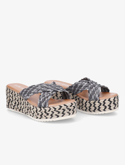 Mules compensées en raphia - Gris - 4
