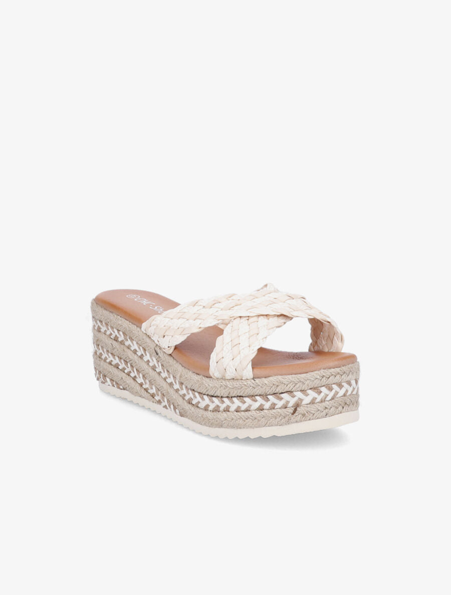 Mules compensées en raphia - Beige - 2