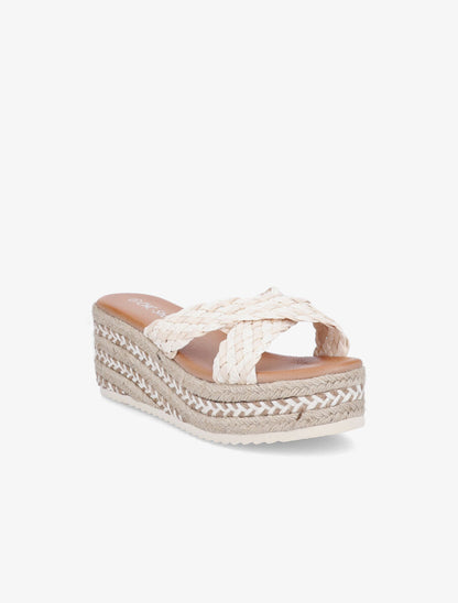 Mules compensées en raphia - Beige - 2