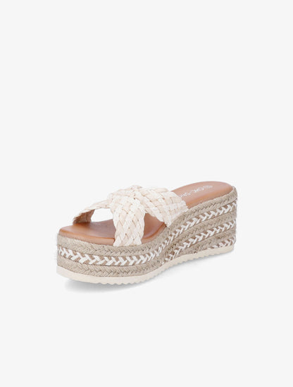 Mules compensées en raphia - Beige - 3