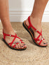 Nu-pieds à brides entrelacées ornées de bijoux et de strass - Rouge - 1