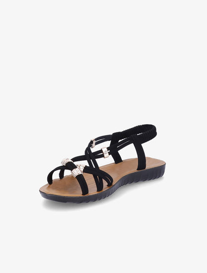 Nu-pieds à brides entrelacées ornées de bijoux et de strass - Noir - 4