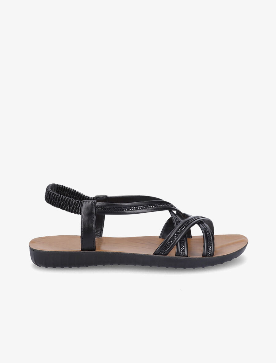 Nu-pieds à brides entrelacées ornées de strass - Noir - 2