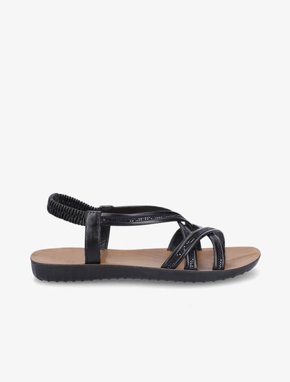 Nu-pieds à brides entrelacées ornées de strass - Noir - 2