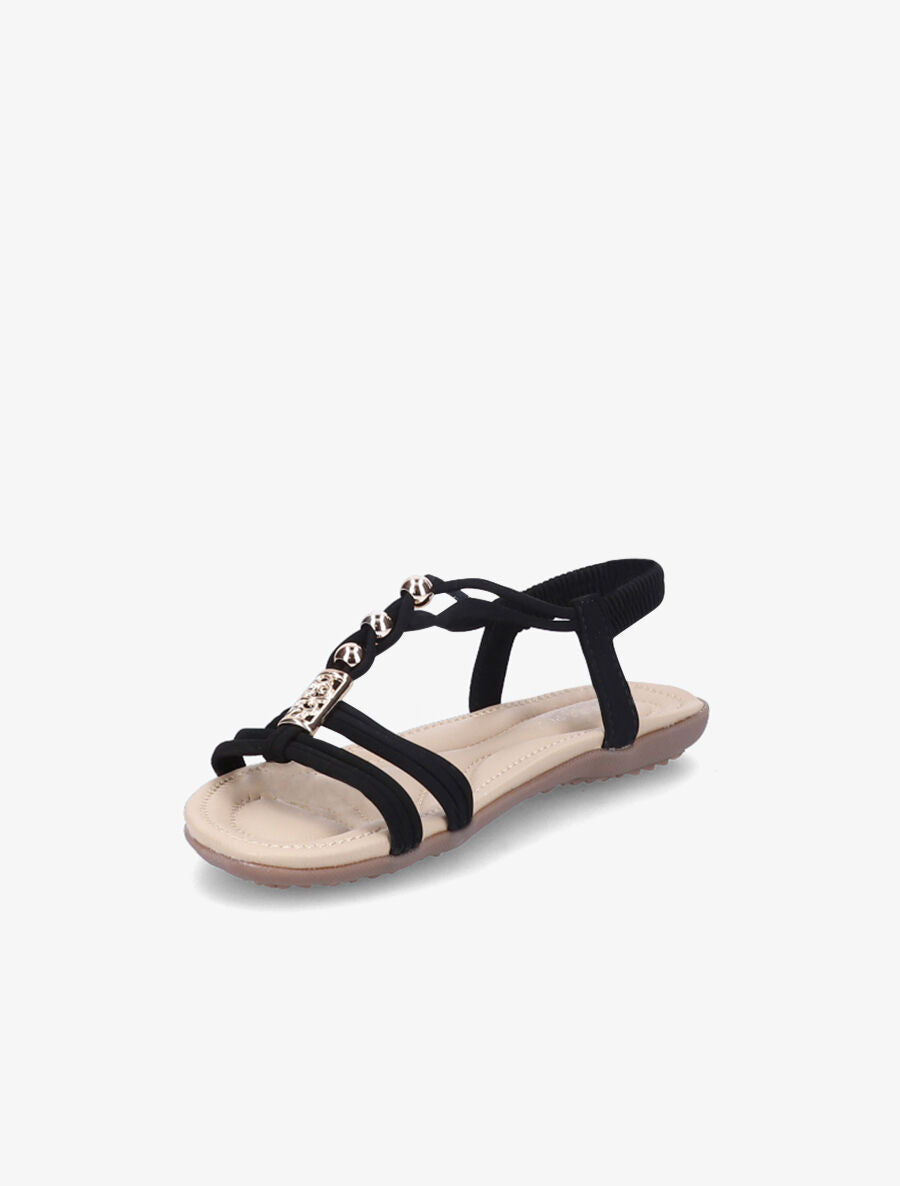 Nu-pieds à brides ornées de bijoux dorés - Noir - 4