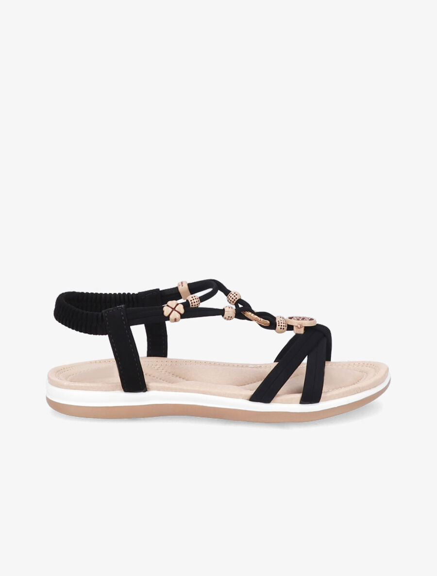 Nu-pieds à empiècements bijoux en bois - Noir - 5