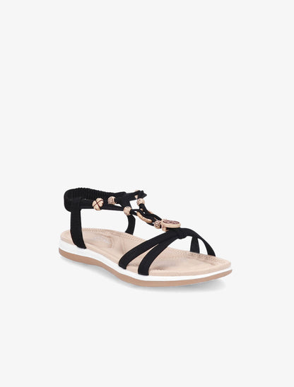 Nu-pieds à empiècements bijoux en bois - Noir - 2