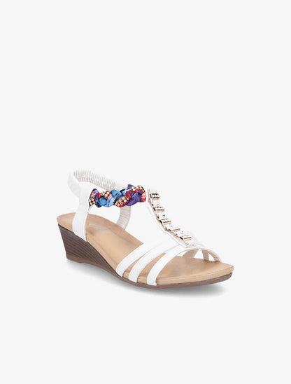 Sandales imprimées ornées de bijoux dorés et strass - Blanc - 3