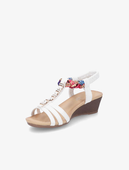 Sandales imprimées ornées de bijoux dorés et strass - Blanc - 4