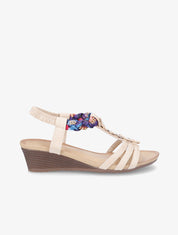 Sandales imprimées ornées de bijoux dorés et strass - Beige - 1