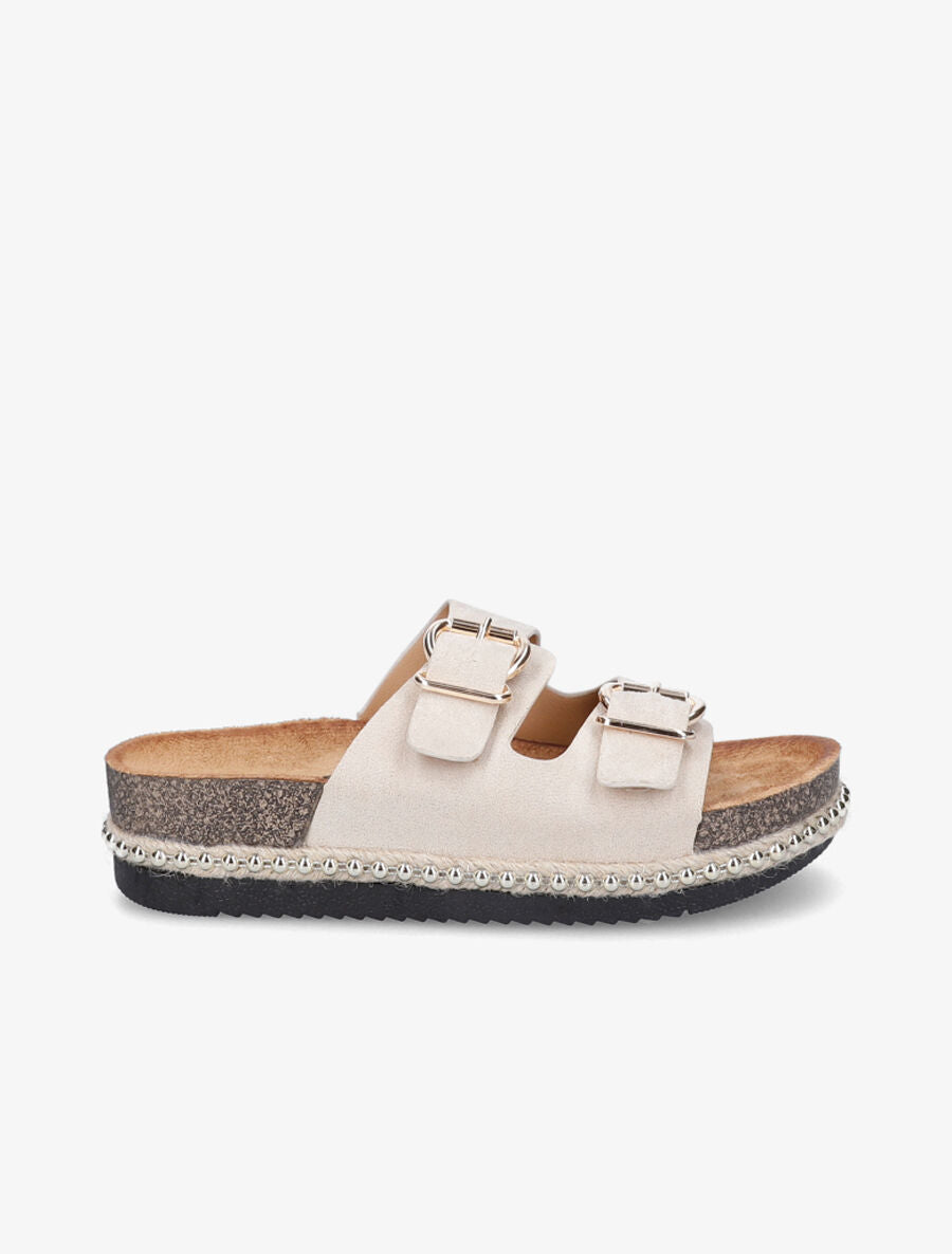 Claquettes en suédine à billes - Beige - 1