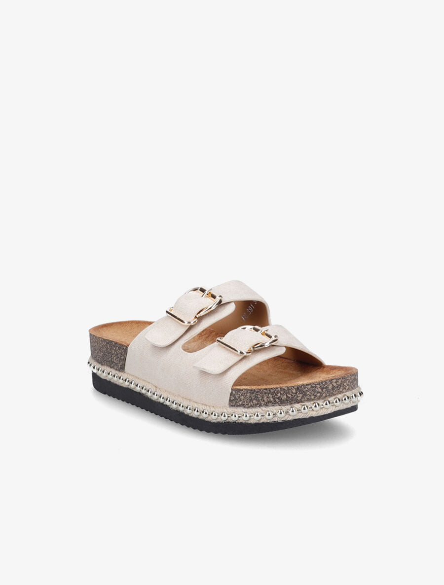 Claquettes en suédine à billes - Beige - 2