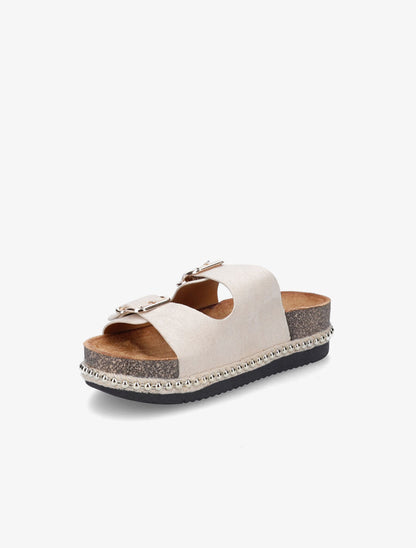 Claquettes en suédine à billes - Beige - 3