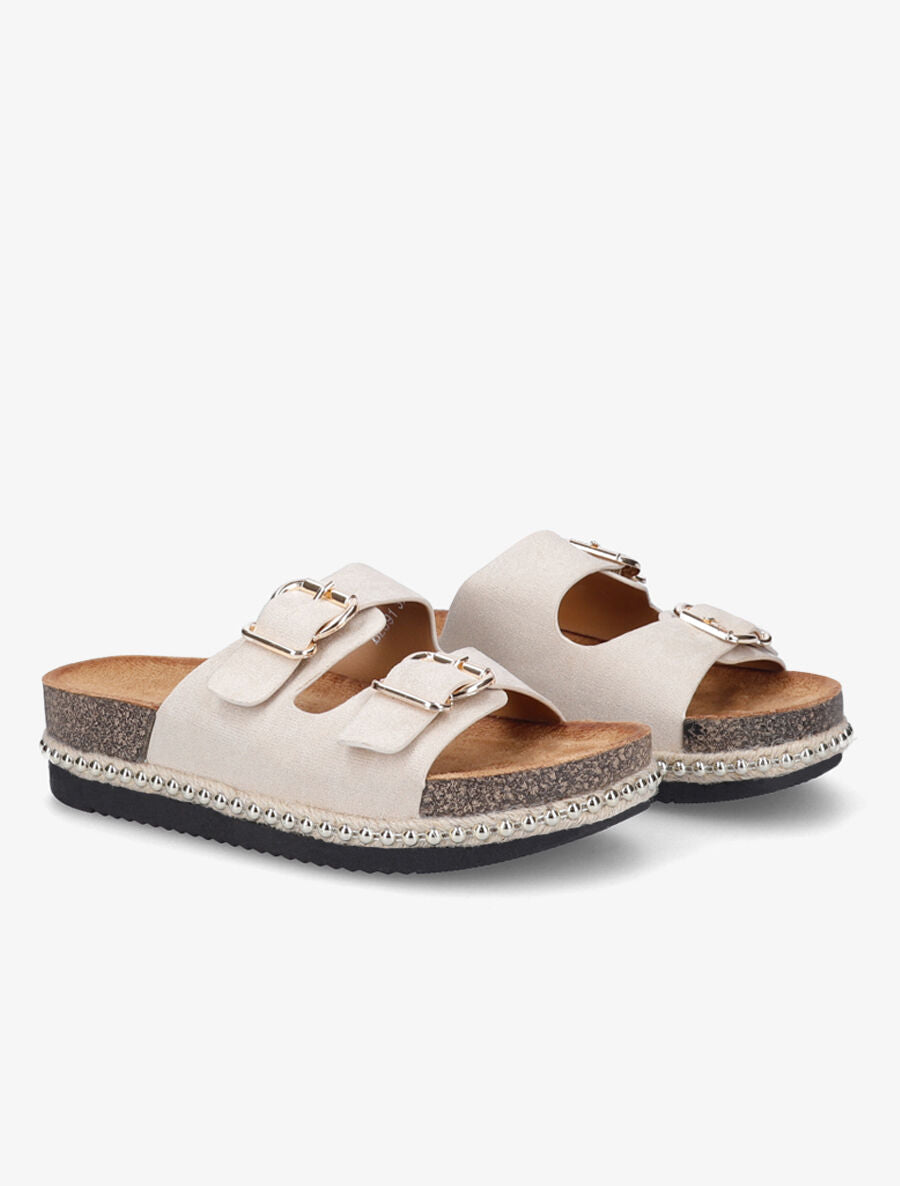 Claquettes en suédine à billes - Beige - 4