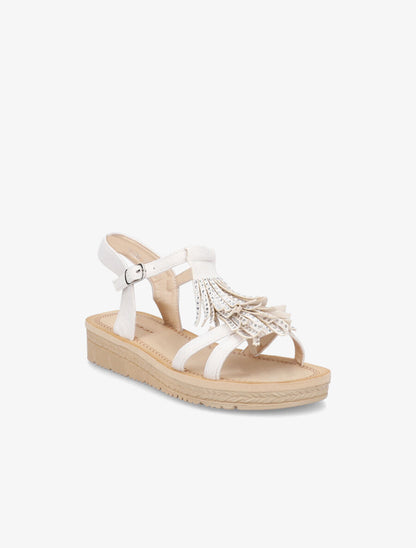 Nu-pieds en suédine à franges et strass - Beige - 2