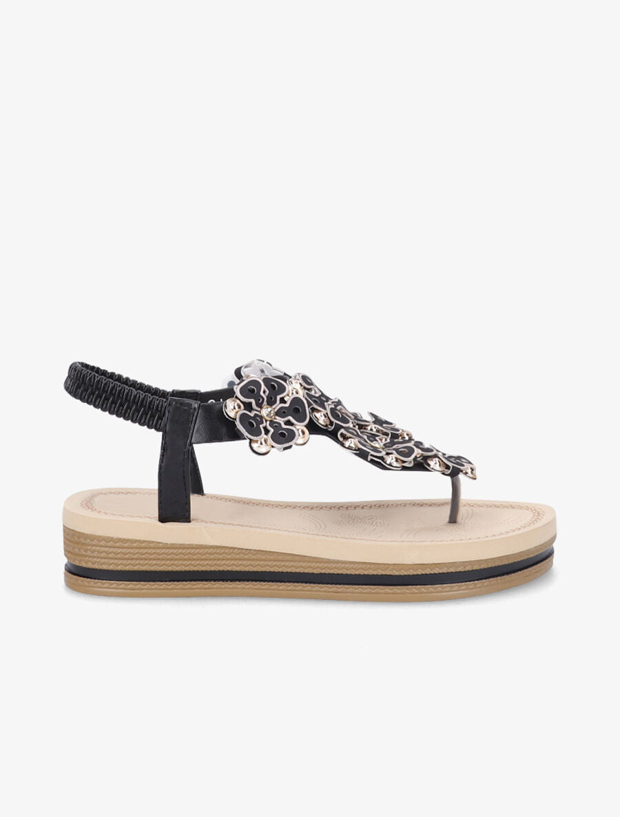 Nu-pieds à fleurs ornées de strass - Noir - 5