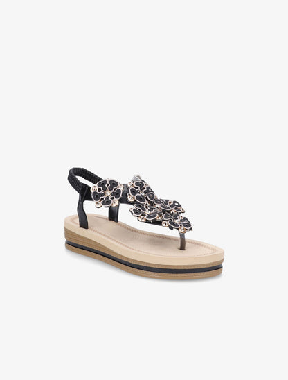 Nu-pieds à fleurs ornées de strass - Noir - 2
