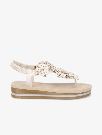 Nu-pieds à fleurs ornées de strass - Beige - 5