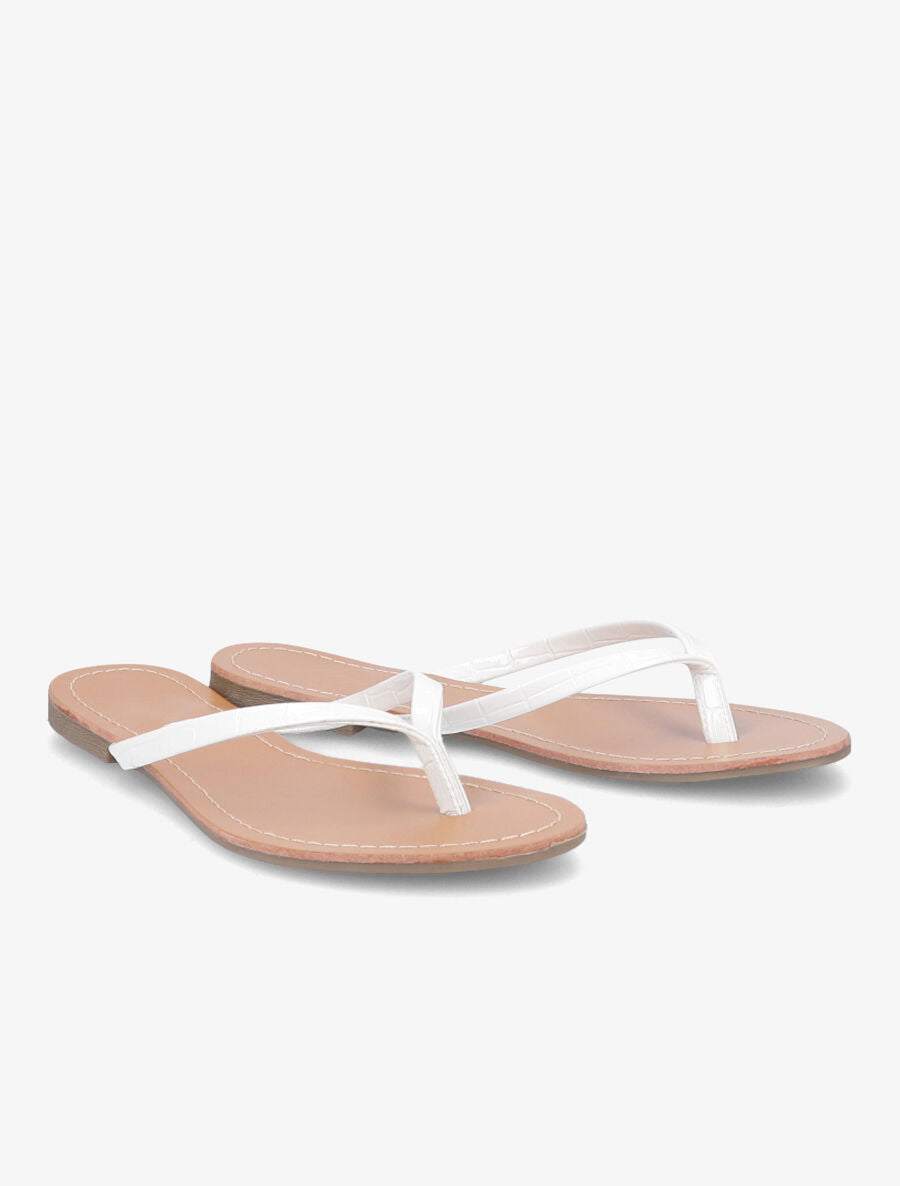 Tongs classiques en simili effet croco - Blanc - 4