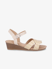 Sandales compensées effet croco - Beige - 5