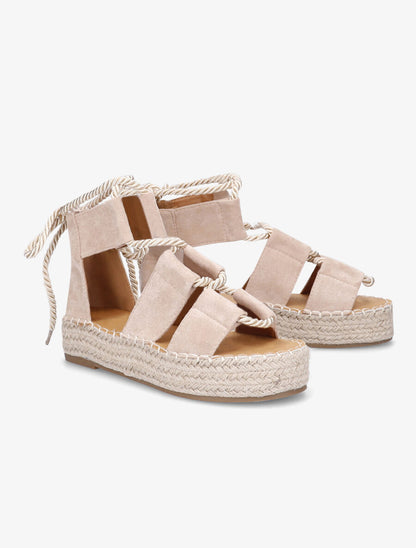 Compensées à lacets et semelle raphia - Beige - 4
