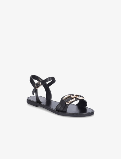 Nu-pieds à boucle métallique doré - Noir - 3