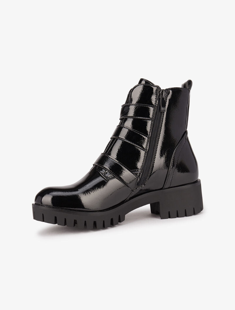 Boots vernies à triple sangles - Noir - 4