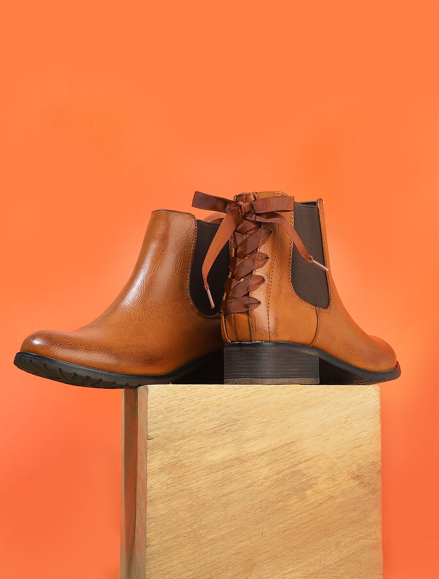 Bottines à contrefort corseté - Camel - 5