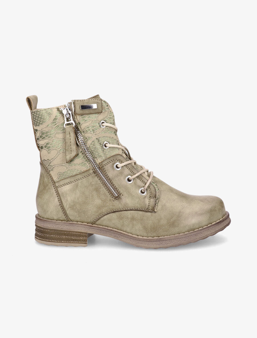 Bottines lacées à empiècements en dentelle - Kaki - 5